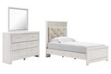 Altyra Twin Panel Bed with Mirrored Dresser in White - PKG009443