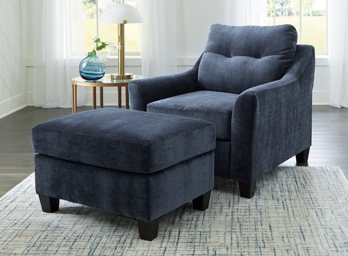 Amity Bay Chair and Ottoman in Ink - PKG018544