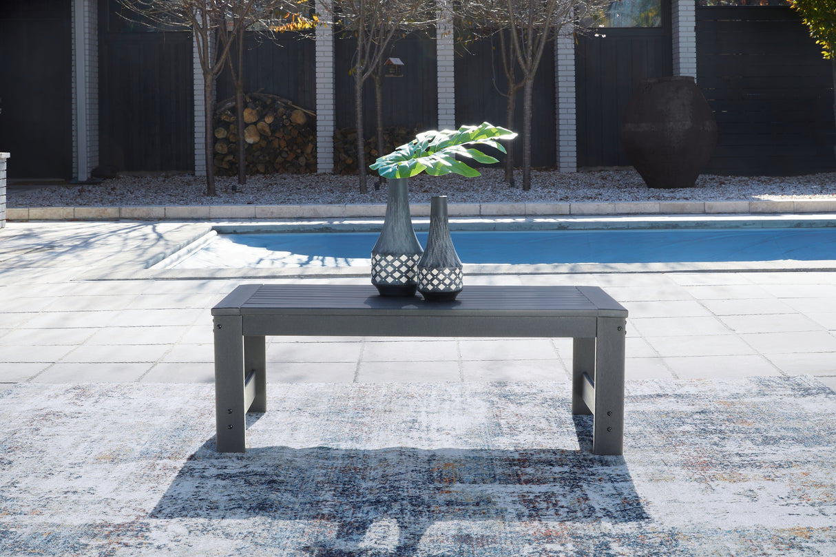 Amora Outdoor Coffee Table with 2 End Tables in Charcoal Gray from Ashley - Luna Furniture