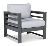 Amora Outdoor Sofa, Loveseat and 2 Lounge Chairs with End Table in Charcoal Gray from Ashley - Luna Furniture