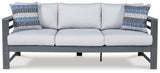 Amora Outdoor Sofa with Coffee Table in Charcoal Gray from Ashley - Luna Furniture