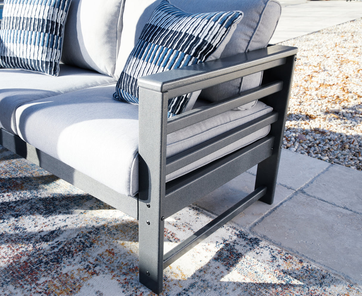 Amora Outdoor Sofa with Coffee Table in Charcoal Gray from Ashley - Luna Furniture