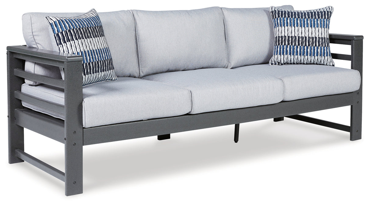 Amora Outdoor Sofa with Coffee Table in Charcoal Gray from Ashley - Luna Furniture