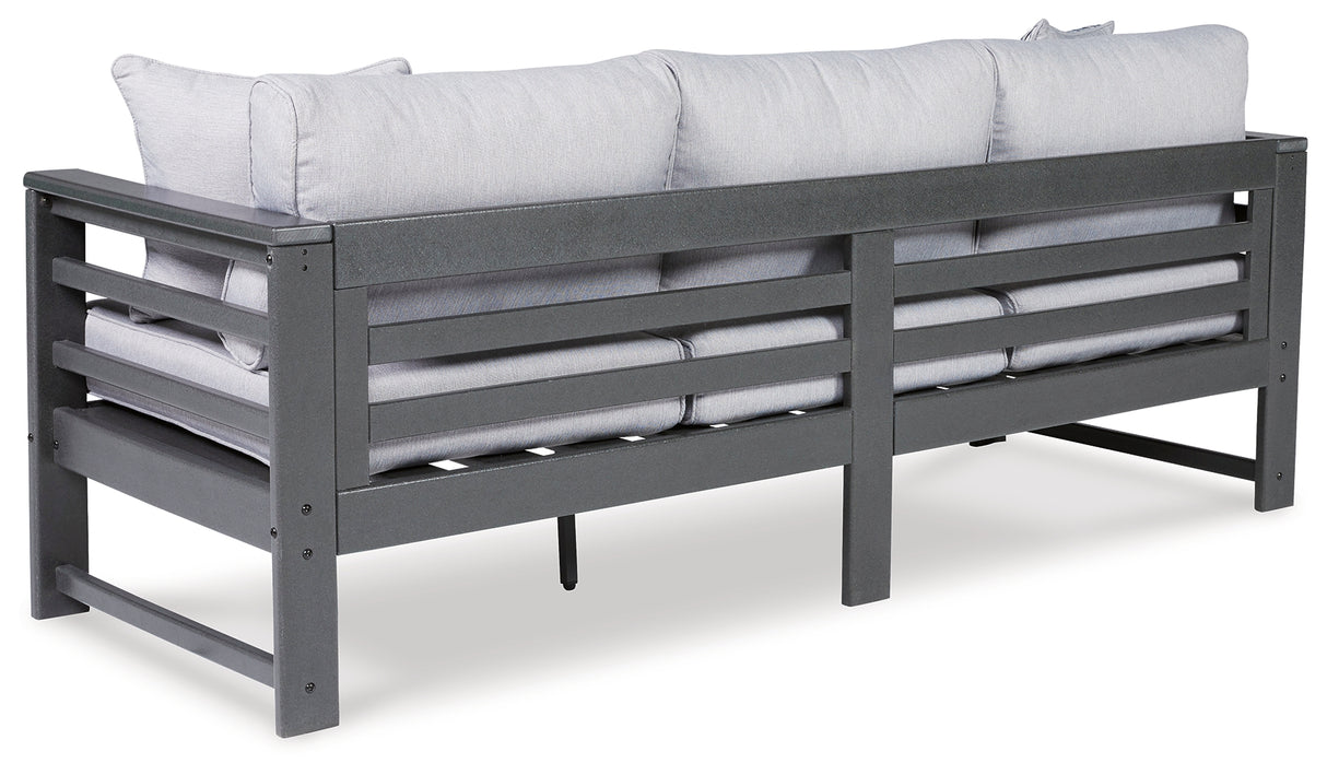 Amora Outdoor Sofa with Coffee Table in Charcoal Gray from Ashley - Luna Furniture