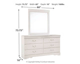 Anarasia Full Sleigh Bed with Mirrored Dresser, Chest and Nightstand in White - PKG002587