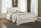 Anarasia Queen Sleigh Bed with Mirrored Dresser and Nightstand in White - PKG014133