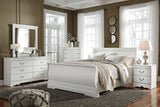 Anarasia Queen Sleigh Bed with Mirrored Dresser, Chest and Nightstand in White from Ashley - Luna Furniture