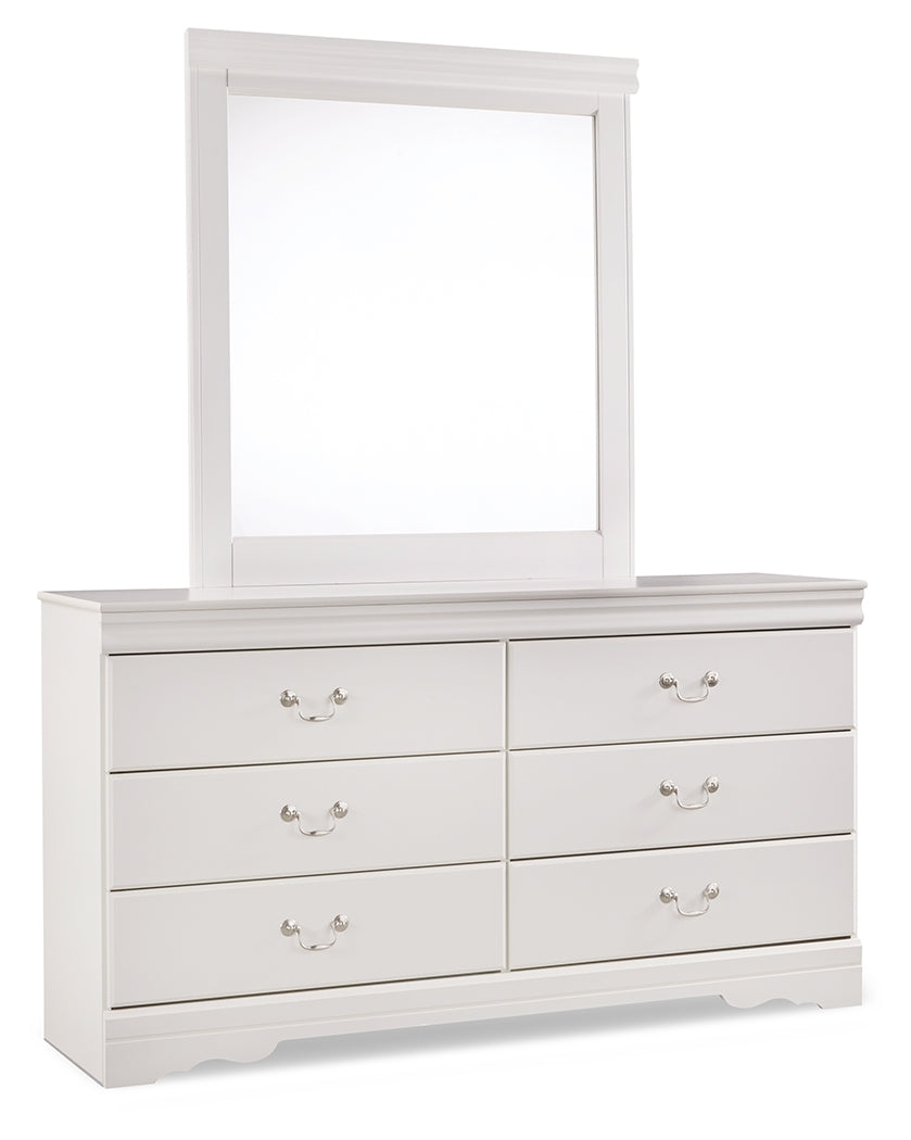 Anarasia Queen Sleigh Bed with Mirrored Dresser, Chest and Nightstand in White from Ashley - Luna Furniture