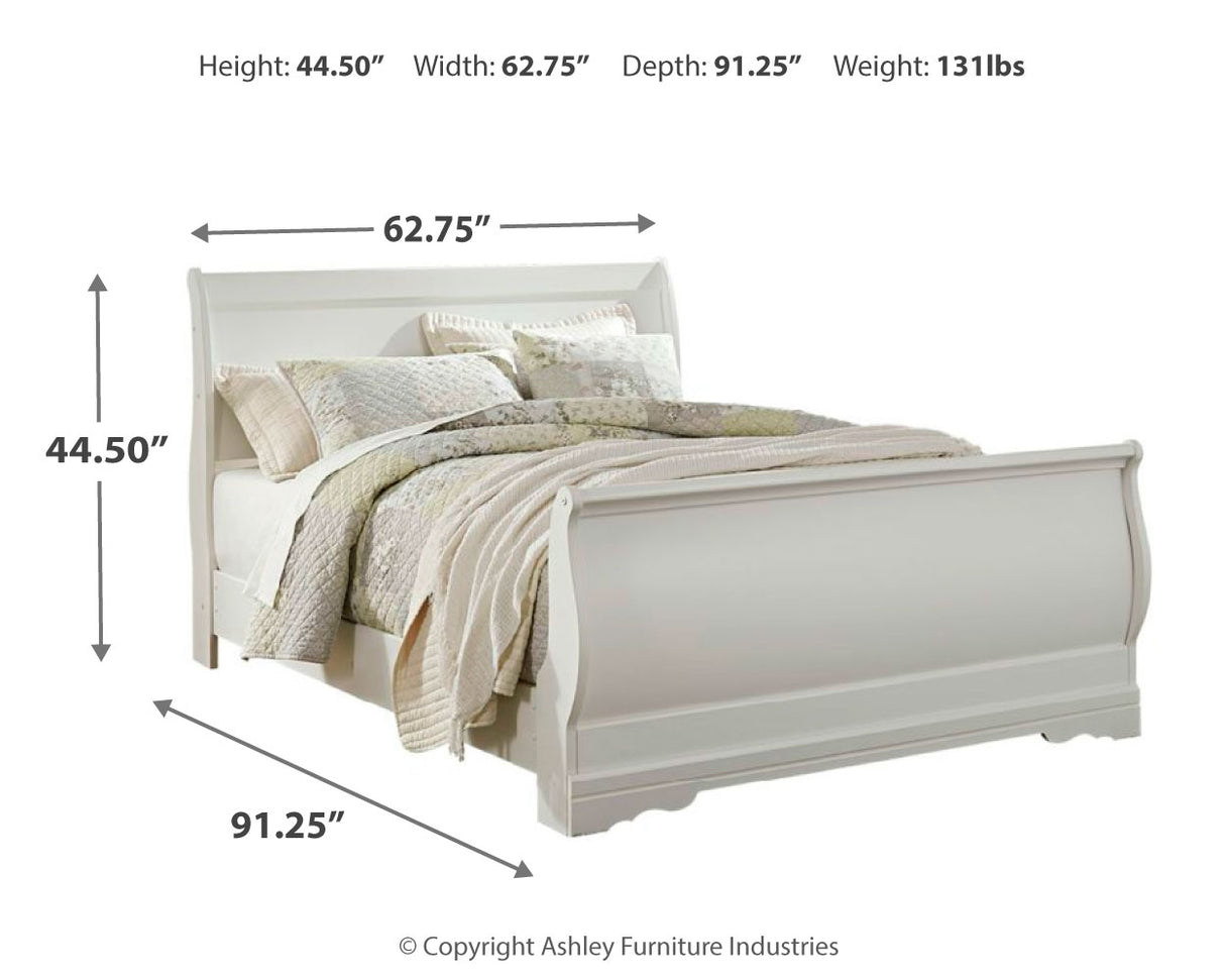 Anarasia Queen Sleigh Bed with Mirrored Dresser, Chest and Nightstand in White from Ashley - Luna Furniture