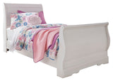 Anarasia Twin Sleigh Bed with Mirrored Dresser and Nightstand in White - PKG014153