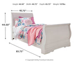 Anarasia Twin Sleigh Bed with Mirrored Dresser and Nightstand in White - PKG014153