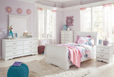 Anarasia Twin Sleigh Bed with Mirrored Dresser, Chest and Nightstand in White from Ashley - Luna Furniture