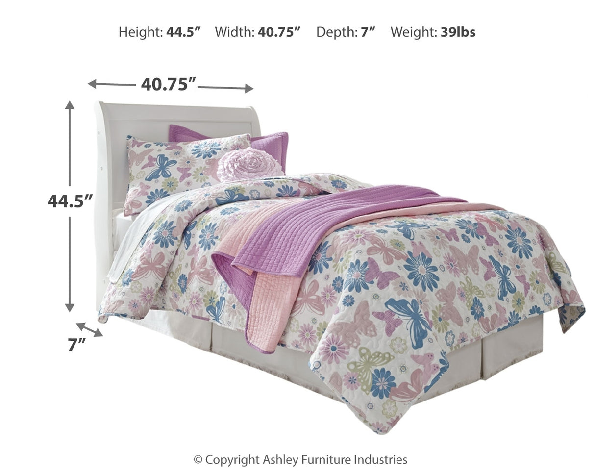 Anarasia Twin Sleigh Headboard Bed with Mirrored Dresser, Chest and Nightstand in White - PKG002557