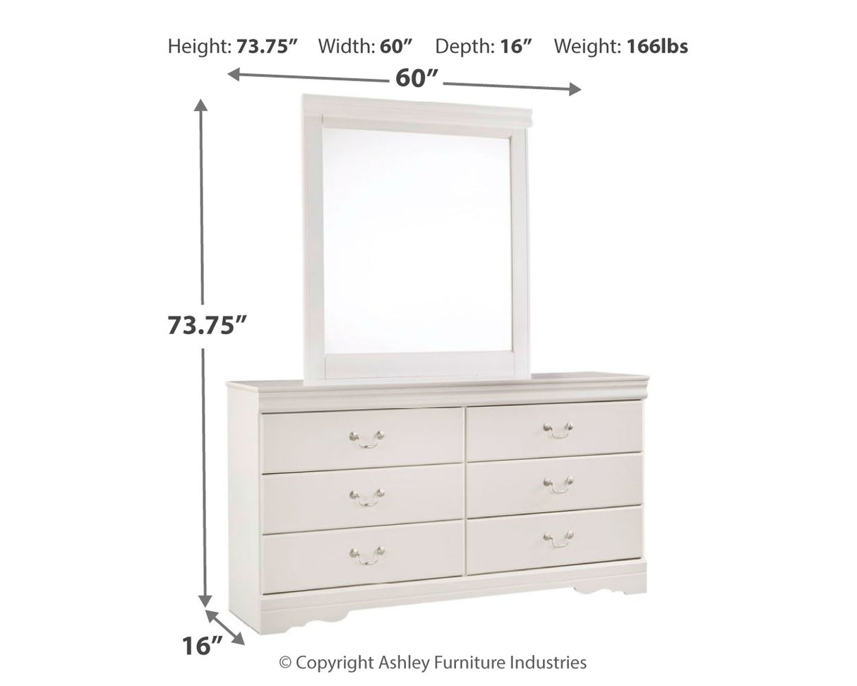 Anarasia Twin Sleigh Headboard Bed with Mirrored Dresser, Chest and Nightstand in White - PKG002557