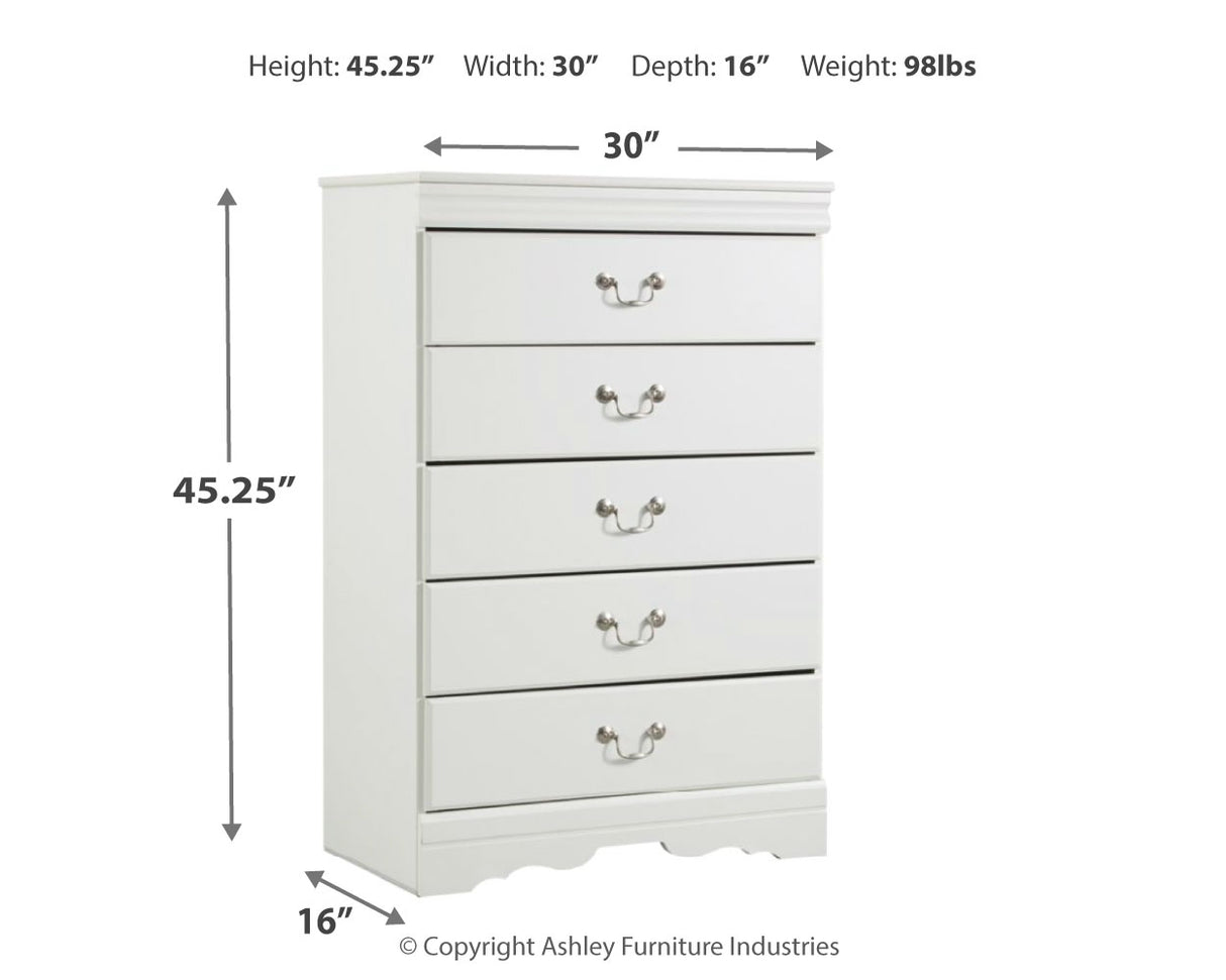 Anarasia Twin Sleigh Headboard Bed with Mirrored Dresser, Chest and Nightstand in White - PKG002557