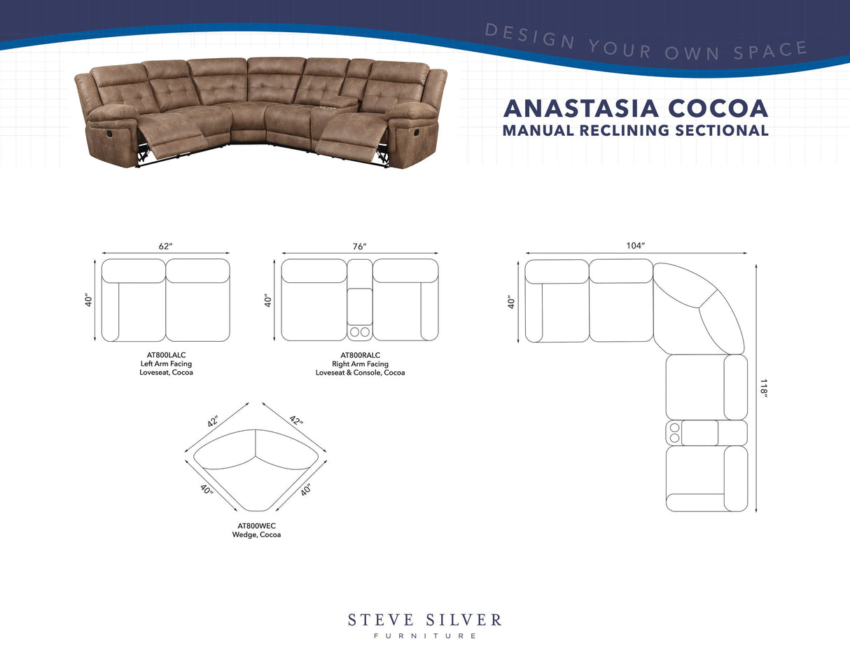 Anastasia 3-Piece Manual Reclining Sectional from Steve Silver - Luna Furniture