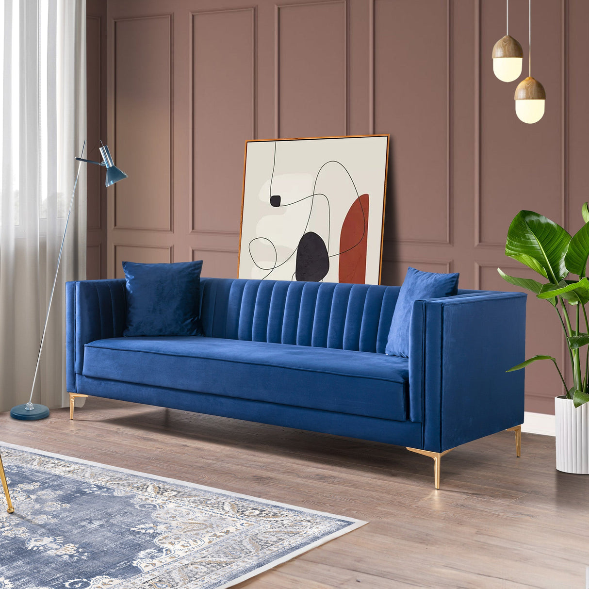 Angelina Sofa 91" (Dark Blue Velvet) - SOF02105953