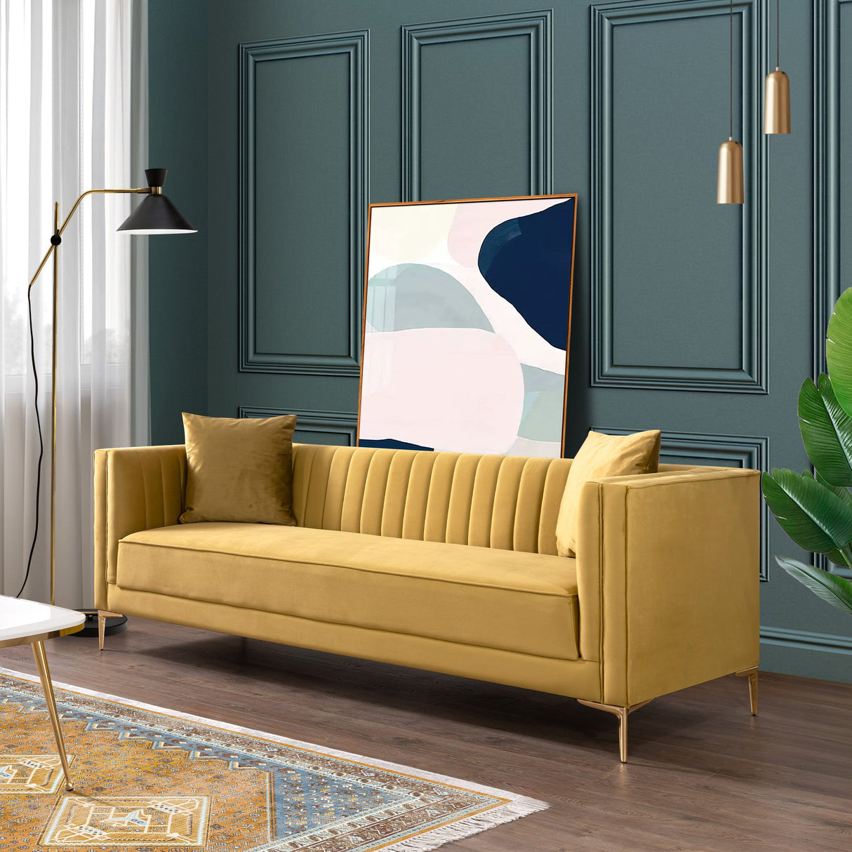 Angelina Sofa 91" (Yellow Mustard Velvet) - SOF02105957