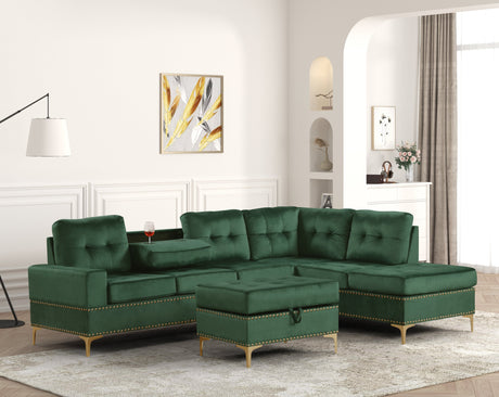 Anserra Green Reversible Sectional + Ottoman Set - ANSERRA GREEN