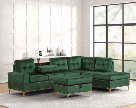 Anserra Green Reversible Sectional + Ottoman Set - ANSERRA GREEN
