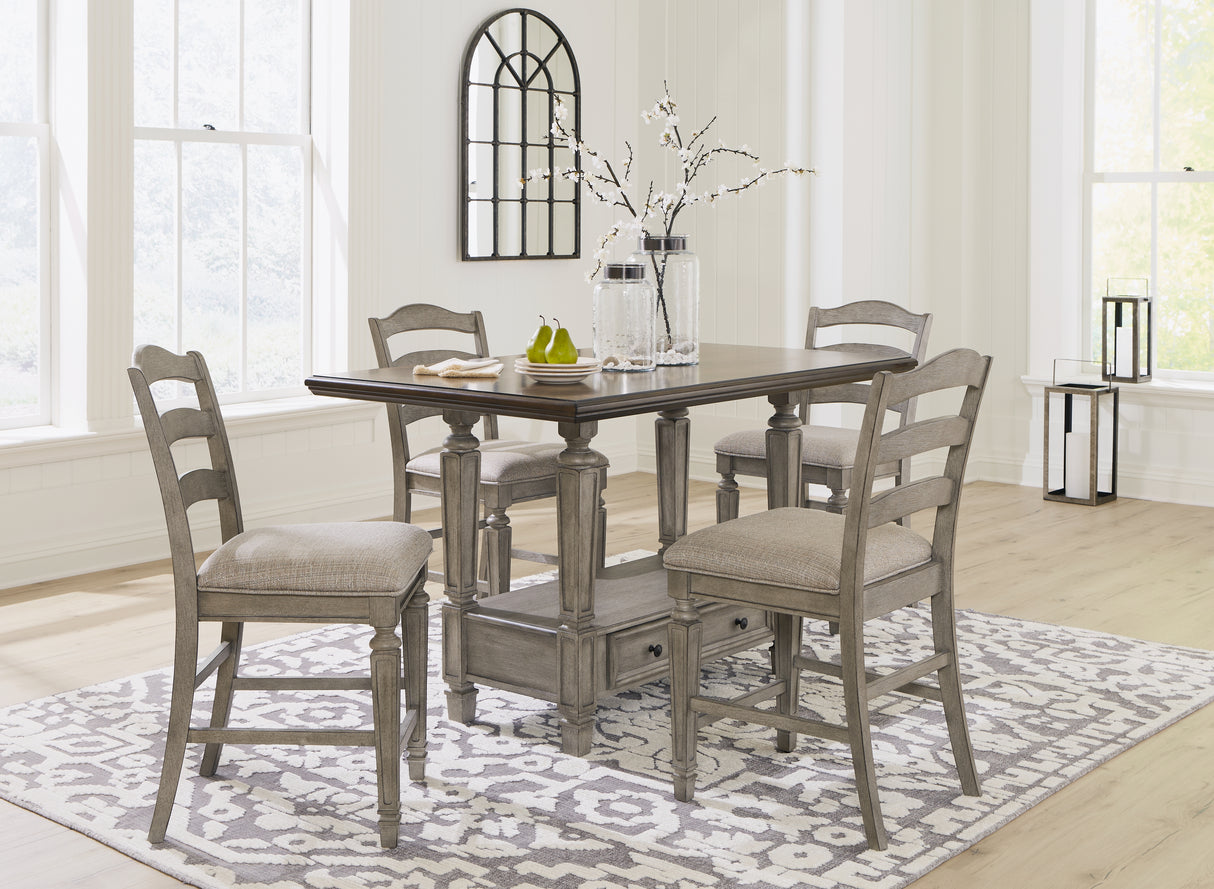 Antique Gray Lodenbay Counter Height Dining Table and 4 Barstools with Storage - PKG016055