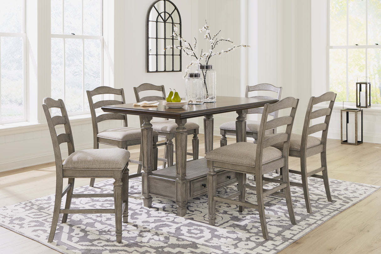 Antique Gray Lodenbay Counter Height Dining Table and 6 Barstools - PKG016054