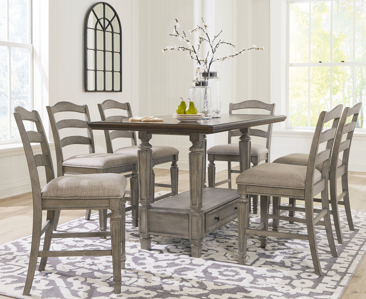 Antique Gray Lodenbay Counter Height Dining Table and 6 Barstools - PKG016054