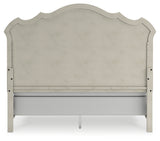 Arlendyne California King Upholstered Bed with Mirrored Dresser and 2 Nightstands in Antique White from Ashley - Luna Furniture