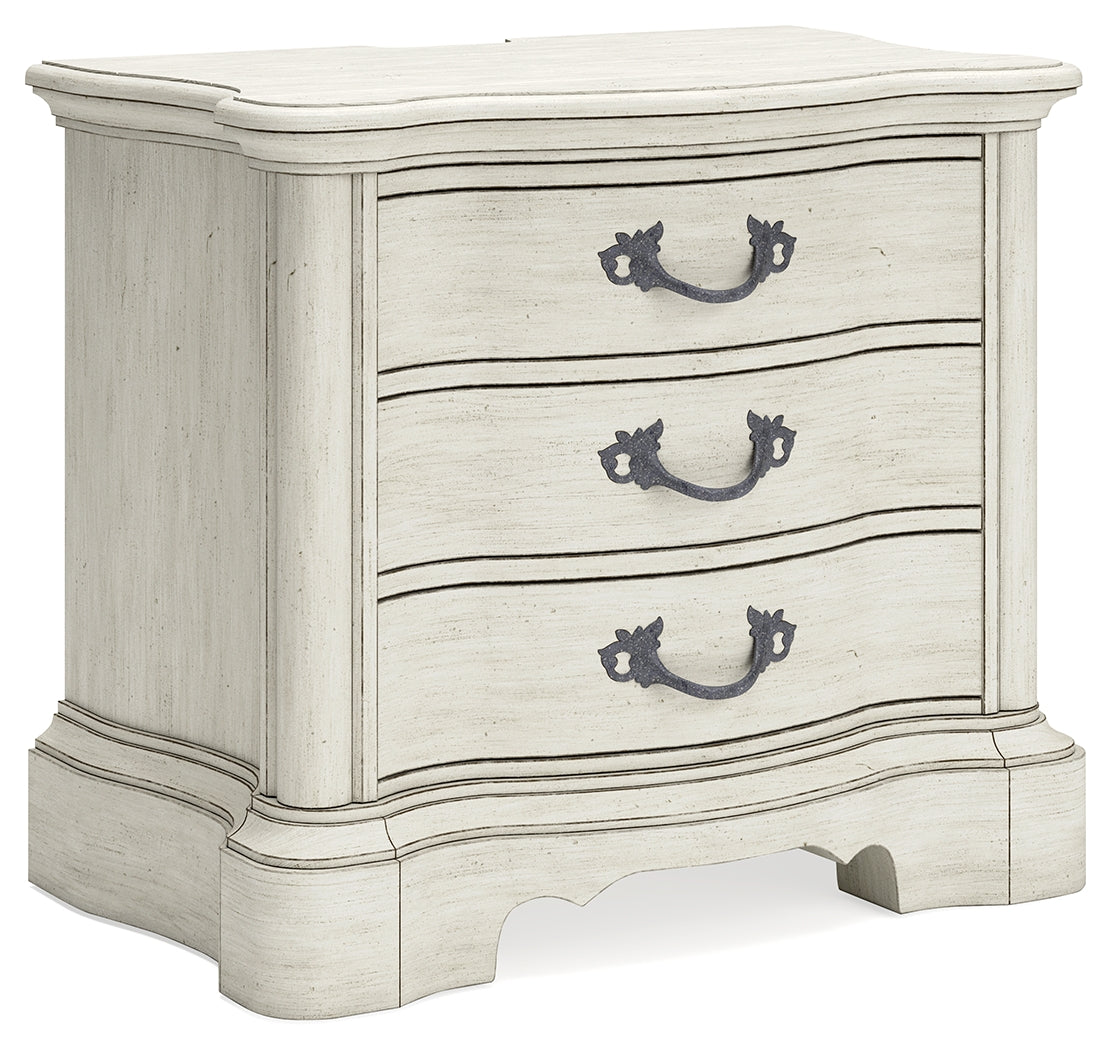 Arlendyne California King Upholstered Bed with Mirrored Dresser and 2 Nightstands in Antique White from Ashley - Luna Furniture