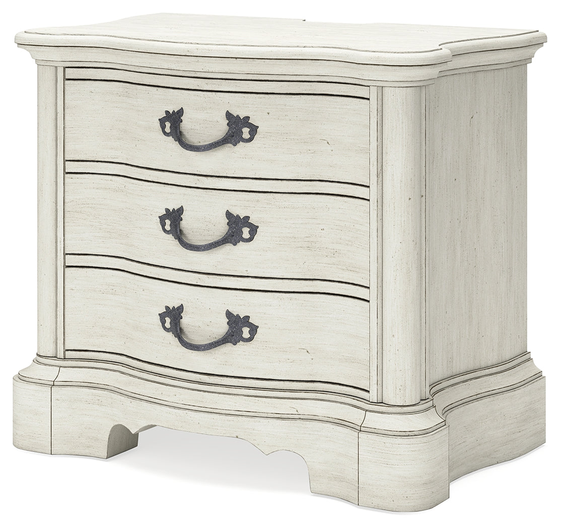 Arlendyne California King Upholstered Bed with Mirrored Dresser and 2 Nightstands in Antique White from Ashley - Luna Furniture