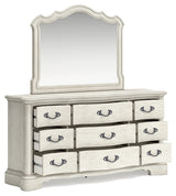 Arlendyne California King Upholstered Bed with Mirrored Dresser and 2 Nightstands in Antique White from Ashley - Luna Furniture