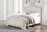 Arlendyne California King Upholstered Bed with Mirrored Dresser and 2 Nightstands in Antique White from Ashley - Luna Furniture