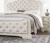 Arlendyne California King Upholstered Bed with Mirrored Dresser and 2 Nightstands in Antique White from Ashley - Luna Furniture