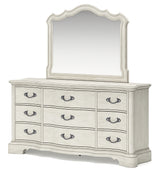 Arlendyne California King Upholstered Bed with Mirrored Dresser and 2 Nightstands in Antique White from Ashley - Luna Furniture