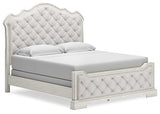 Arlendyne California King Upholstered Bed with Mirrored Dresser and 2 Nightstands in Antique White from Ashley - Luna Furniture