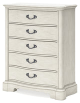 Arlendyne California King Upholstered Bed with Mirrored Dresser and Chest in Antique White from Ashley - Luna Furniture