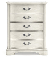 Arlendyne California King Upholstered Bed with Mirrored Dresser and Chest in Antique White from Ashley - Luna Furniture