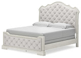 Arlendyne California King Upholstered Bed with Mirrored Dresser and Nightstand in Antique White from Ashley - Luna Furniture