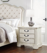 Arlendyne California King Upholstered Bed with Mirrored Dresser and Nightstand in Antique White from Ashley - Luna Furniture