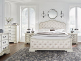 Arlendyne California King Upholstered Bed with Mirrored Dresser, Chest and 2 Nightstands in Antique White from Ashley - Luna Furniture