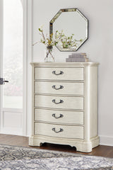 Arlendyne California King Upholstered Bed with Mirrored Dresser, Chest and 2 Nightstands in Antique White from Ashley - Luna Furniture