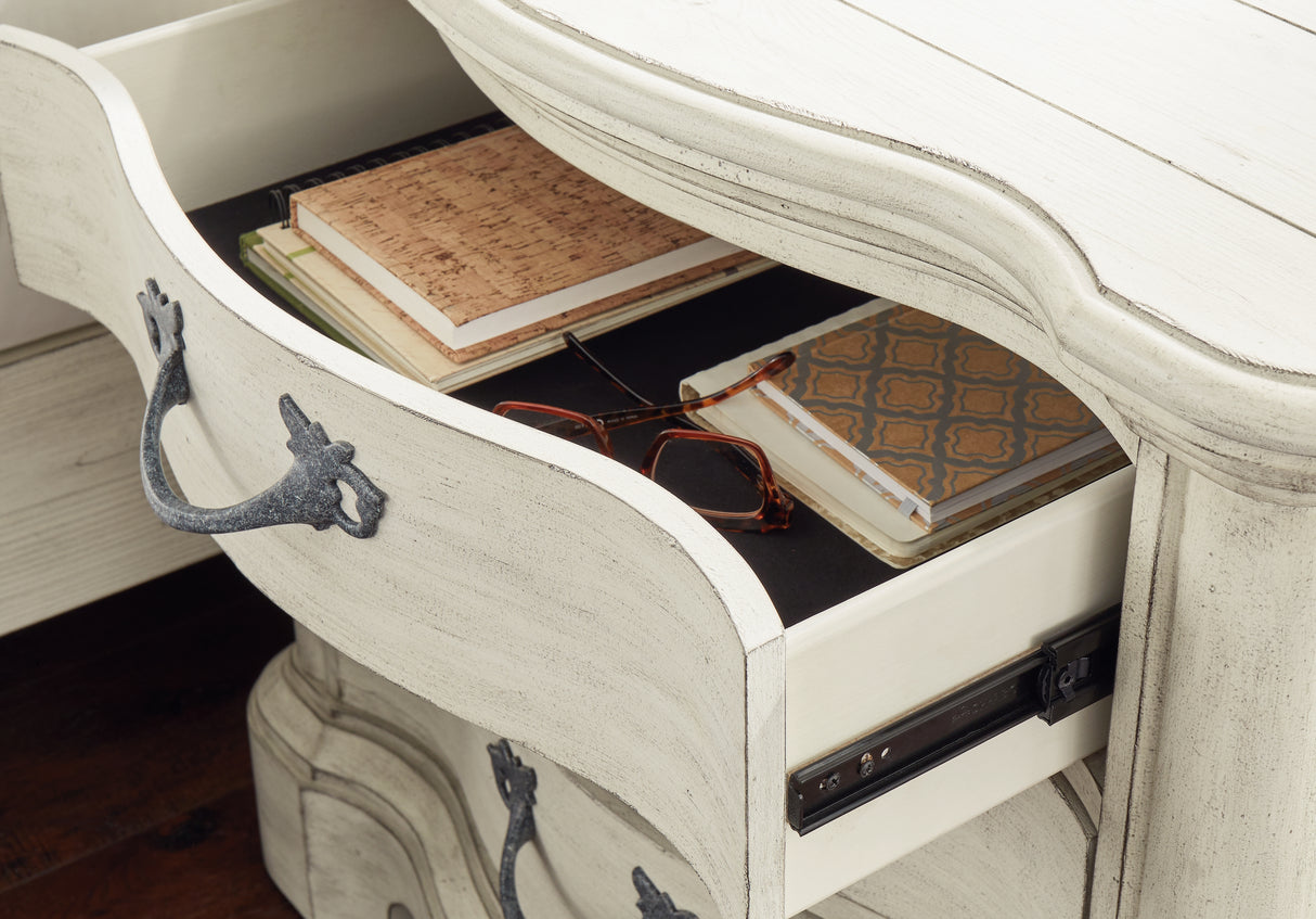 Arlendyne California King Upholstered Bed with Mirrored Dresser, Chest and Nightstand in Antique White from Ashley - Luna Furniture