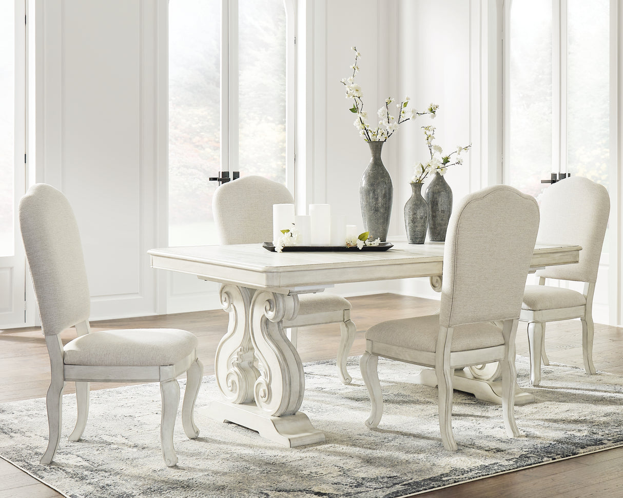 Antique White Arlendyne Dining Table and 4 Chairs with Storage - PKG015578