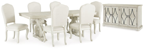 Antique White Arlendyne Dining Table and 6 Chairs with Storage - PKG015606