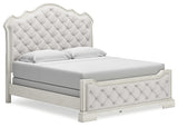 Arlendyne King Upholstered Bed with Mirrored Dresser and 2 Nightstands in Antique White from Ashley - Luna Furniture