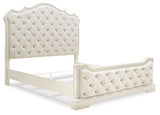 Arlendyne King Upholstered Bed with Mirrored Dresser and 2 Nightstands in Antique White from Ashley - Luna Furniture