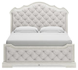 Arlendyne King Upholstered Bed with Mirrored Dresser and 2 Nightstands in Antique White from Ashley - Luna Furniture