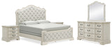 Arlendyne King Upholstered Bed with Mirrored Dresser and 2 Nightstands in Antique White from Ashley - Luna Furniture