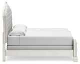 Arlendyne King Upholstered Bed with Mirrored Dresser and 2 Nightstands in Antique White from Ashley - Luna Furniture