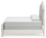 Arlendyne King Upholstered Bed with Mirrored Dresser and Chest in Antique White from Ashley - Luna Furniture